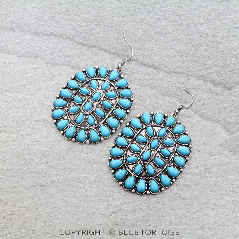 Western Concho Stone Dangle Earrings