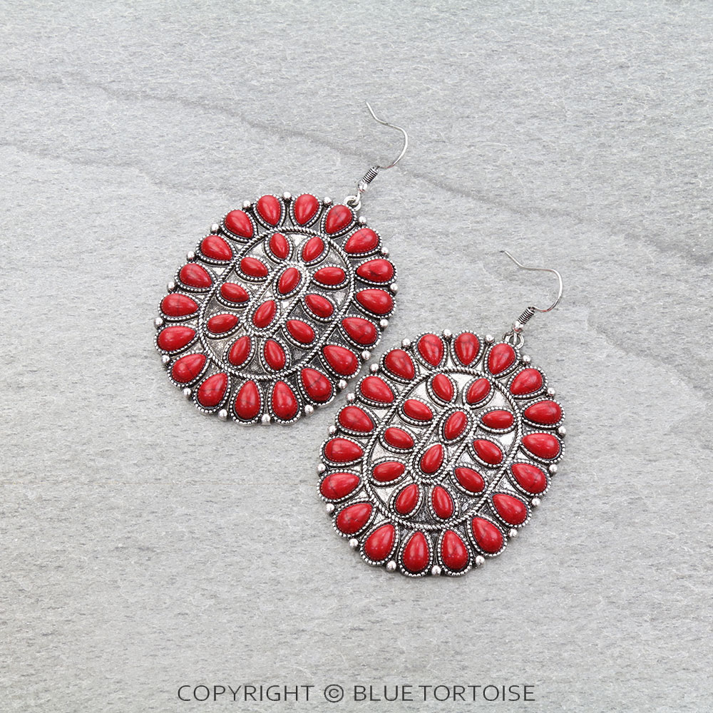 Western Concho Stone Dangle Earrings