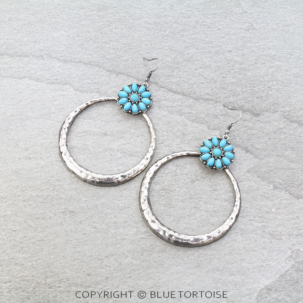 Western Concho Stone Round Dangle Earrings