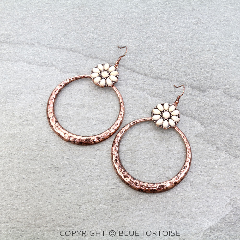 Western Concho Stone Round Dangle Earrings