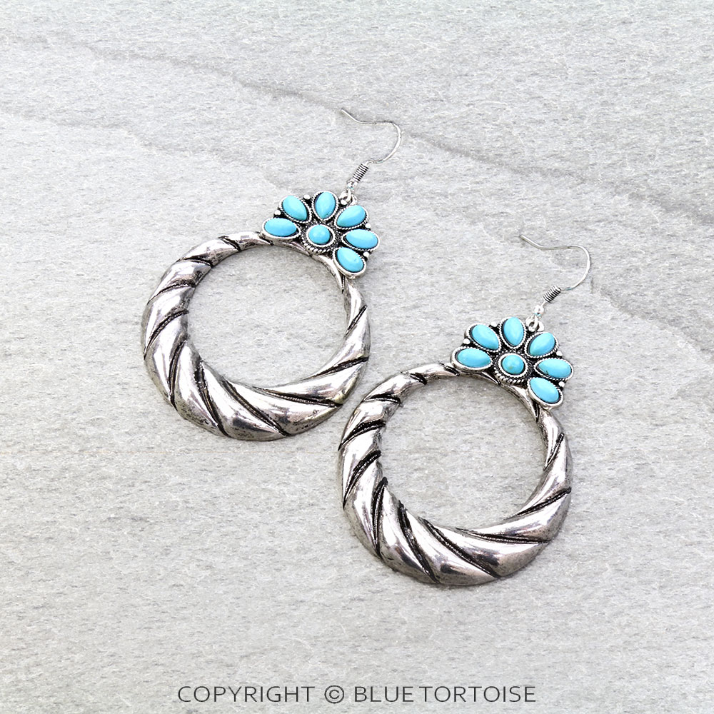 Western Concho Stone Round Dangle Earrings