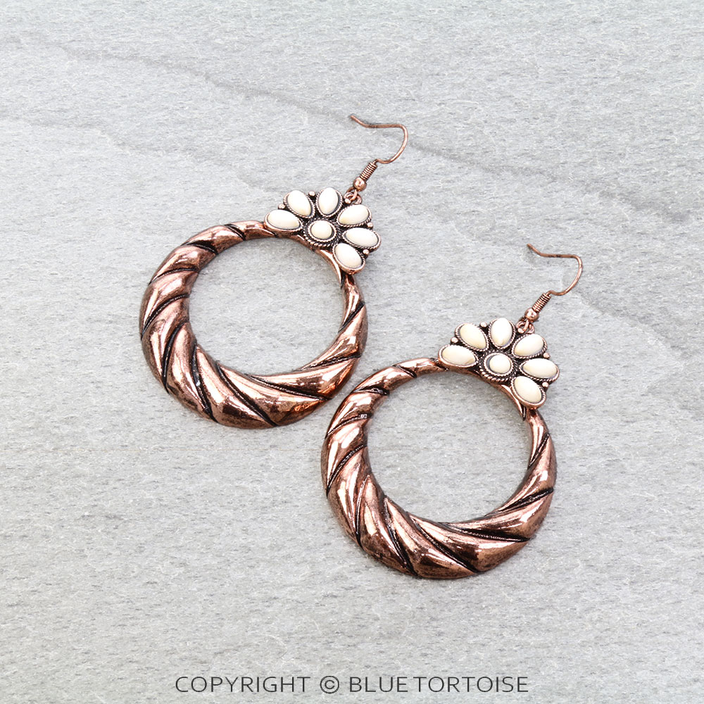 Western Concho Stone Round Dangle Earrings