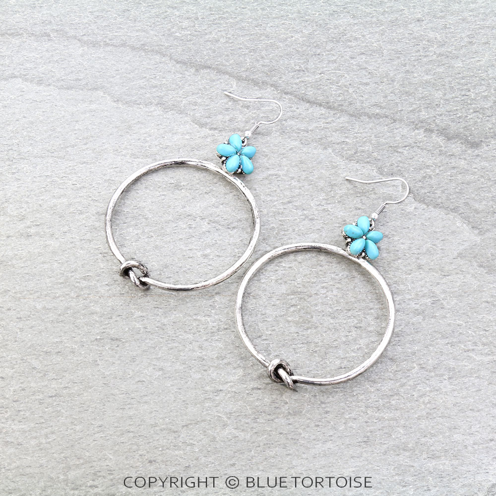 Western Flower Stone Round Dangle Earrings