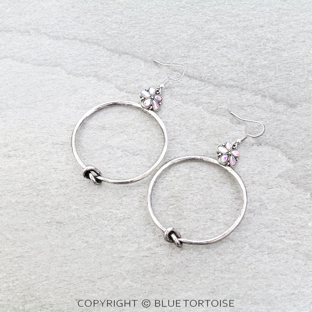 Western Flower Stone Round Dangle Earrings