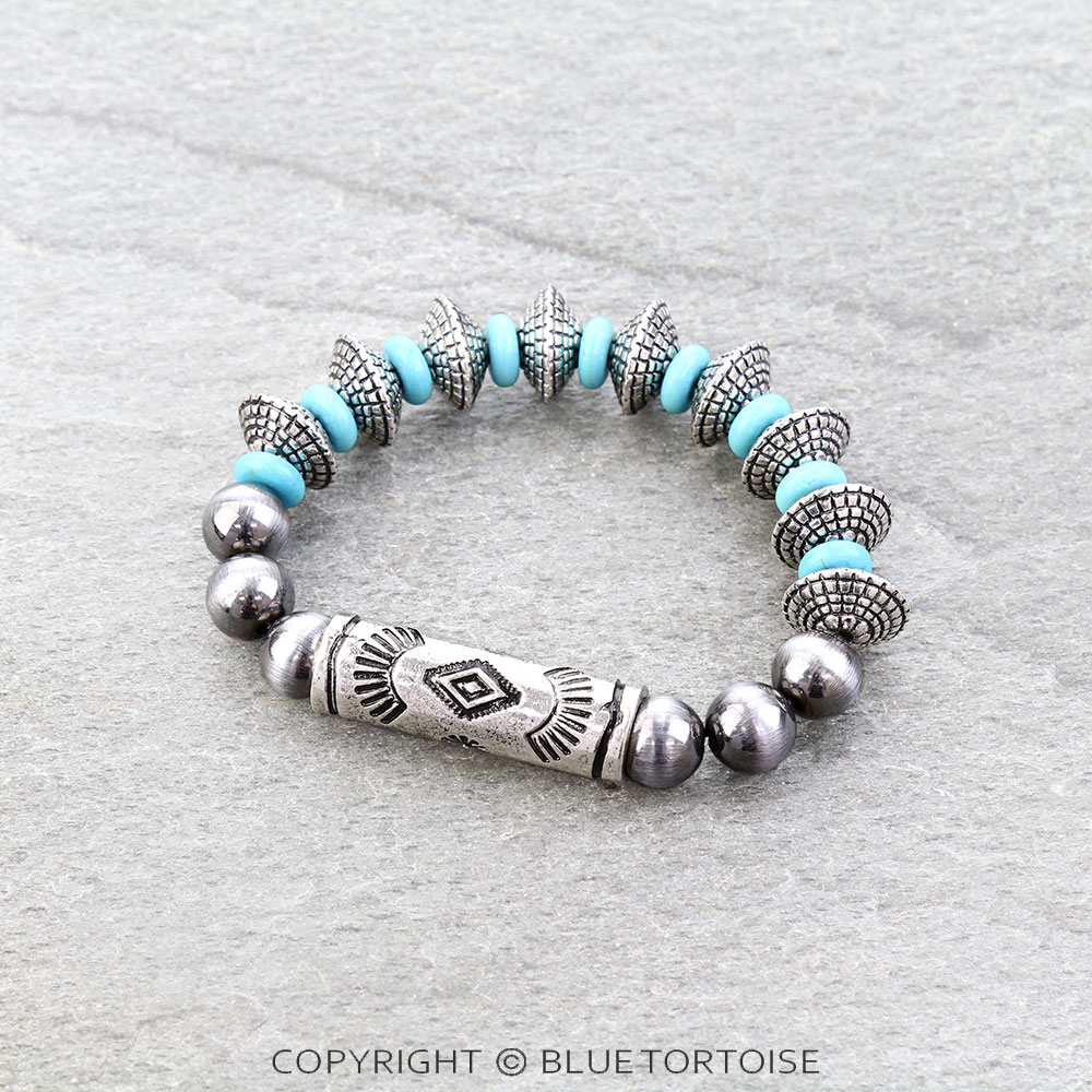 Navajo Style Pearl & Barrel Stretch Bracelet