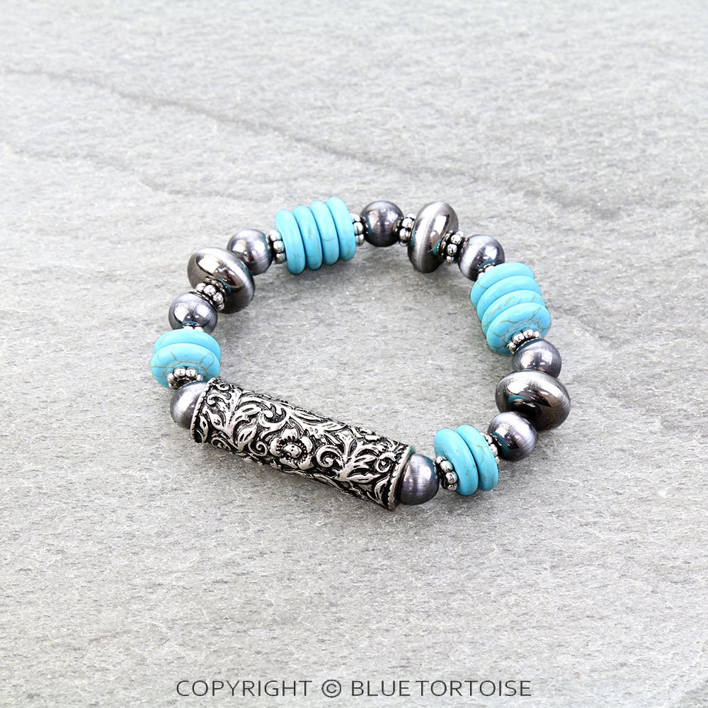 Navajo Style Pearl & Barrel Stretch Bracelet