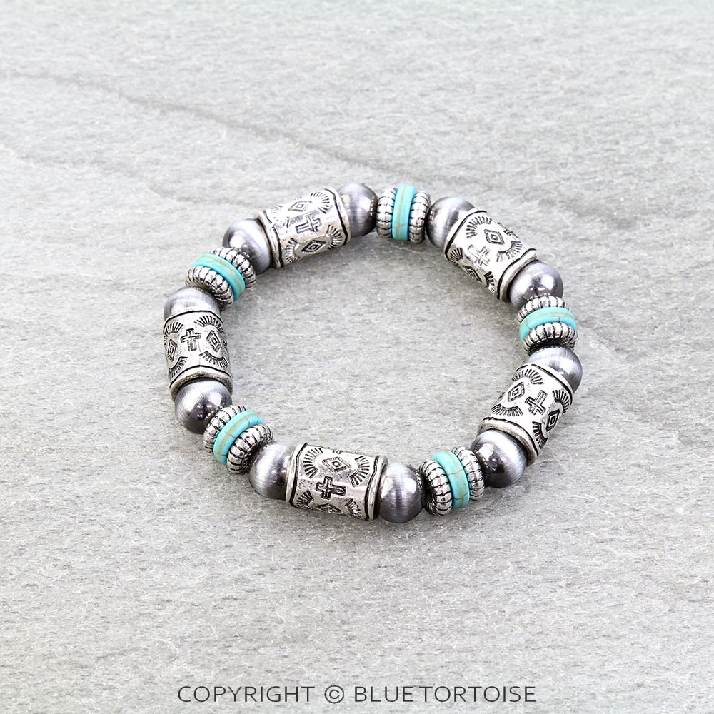 Navajo Style Pearl & Barrel Stretch Bracelet
