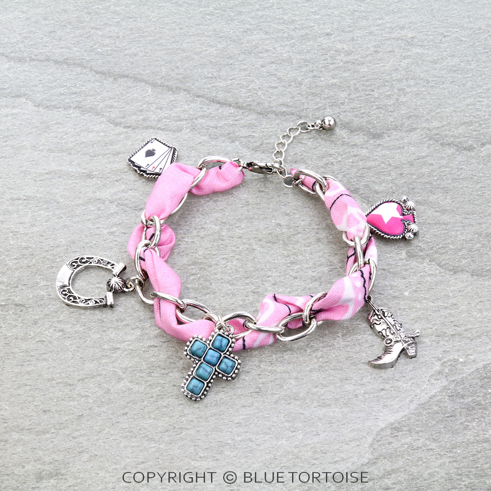 Western Cross Charm Scarf Link Bracelet