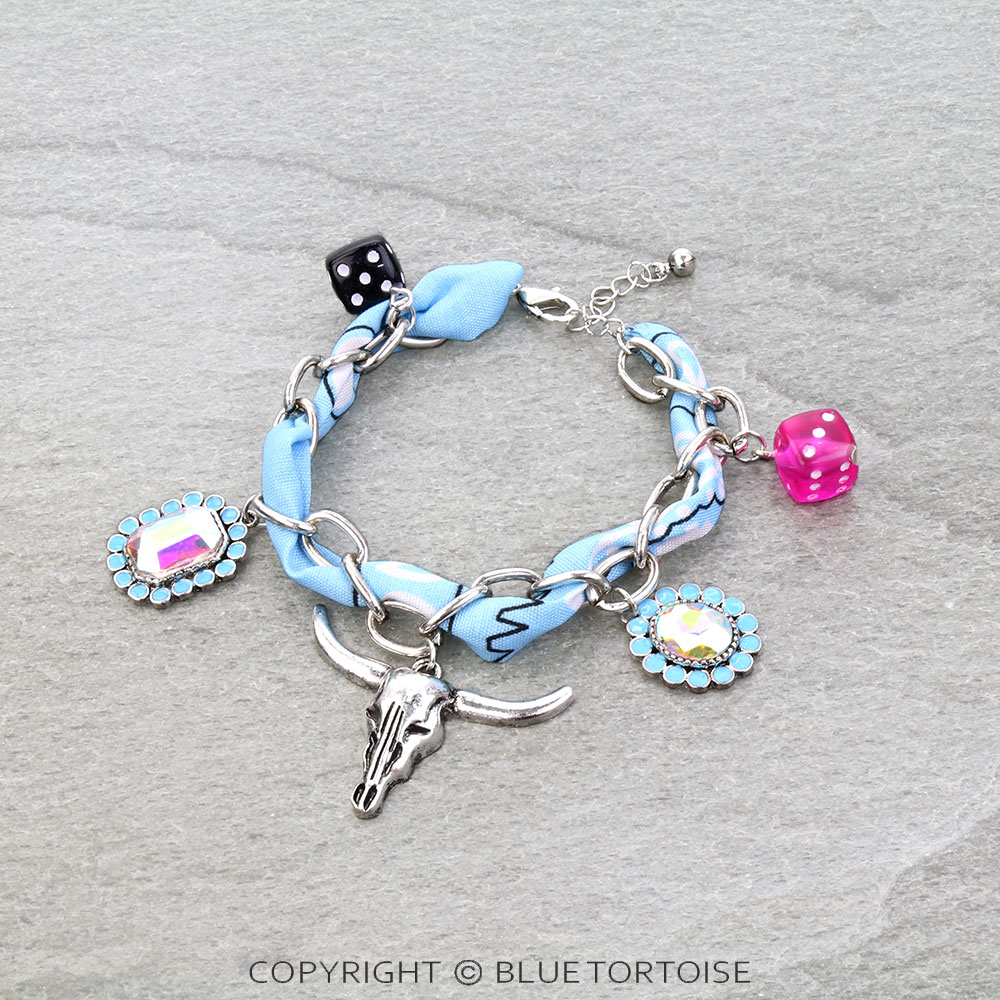 Western Steer Skull Charm Scarf Link Bracelet