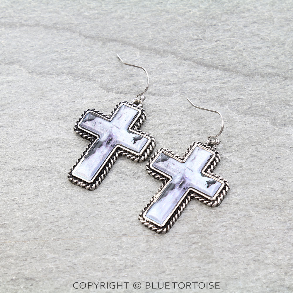 Western Cross Stone Dangle Earrings