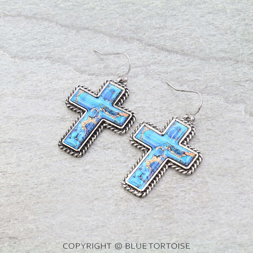 Western Cross Stone Dangle Earrings