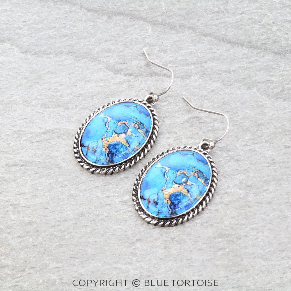 Western Oval Stone Dangle Earrings