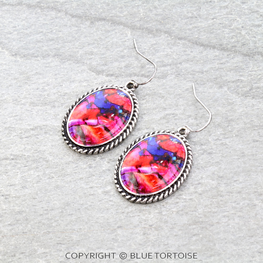 Western Oval Stone Dangle Earrings