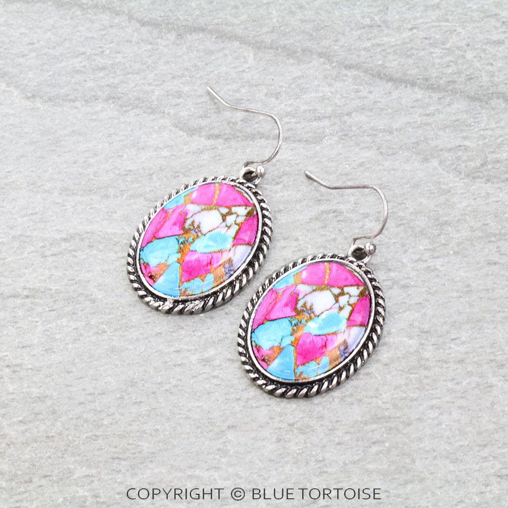 Western Oval Stone Dangle Earrings