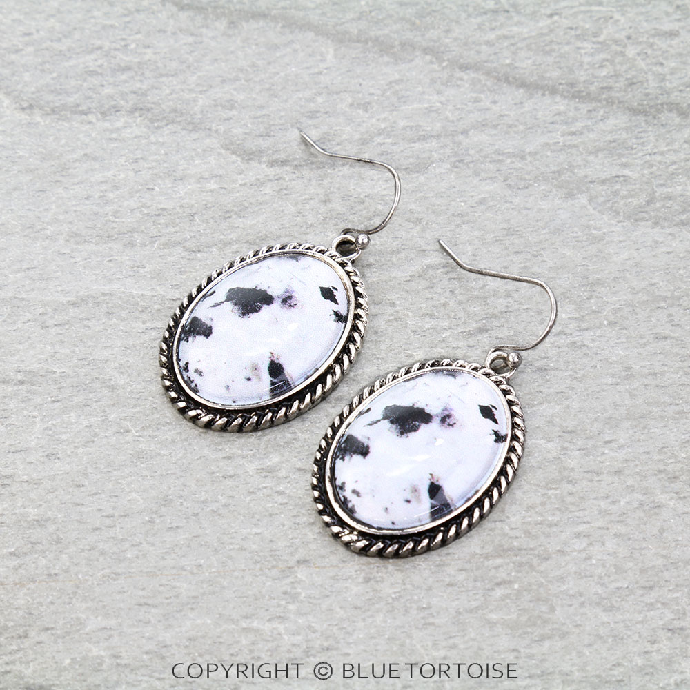 Western Oval Stone Dangle Earrings