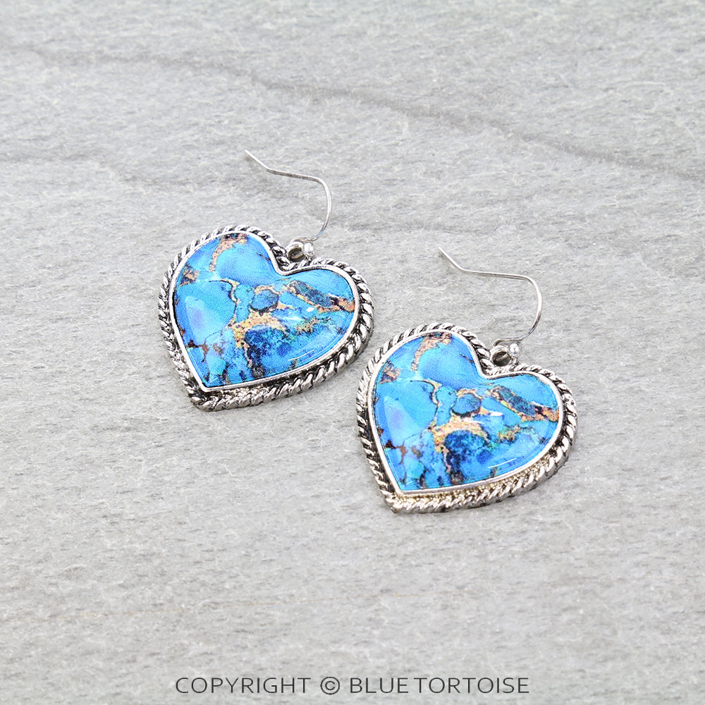 Western Heart Stone Dangle Earrings