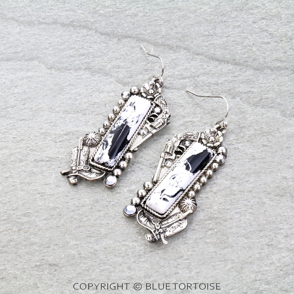 Western Cowboy Hat Stone Dangle Earrings