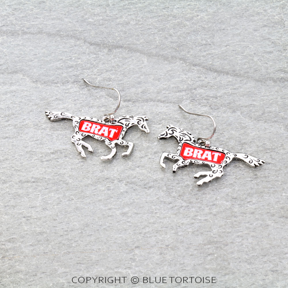 Western Red Brat Horse Dangle Earrings