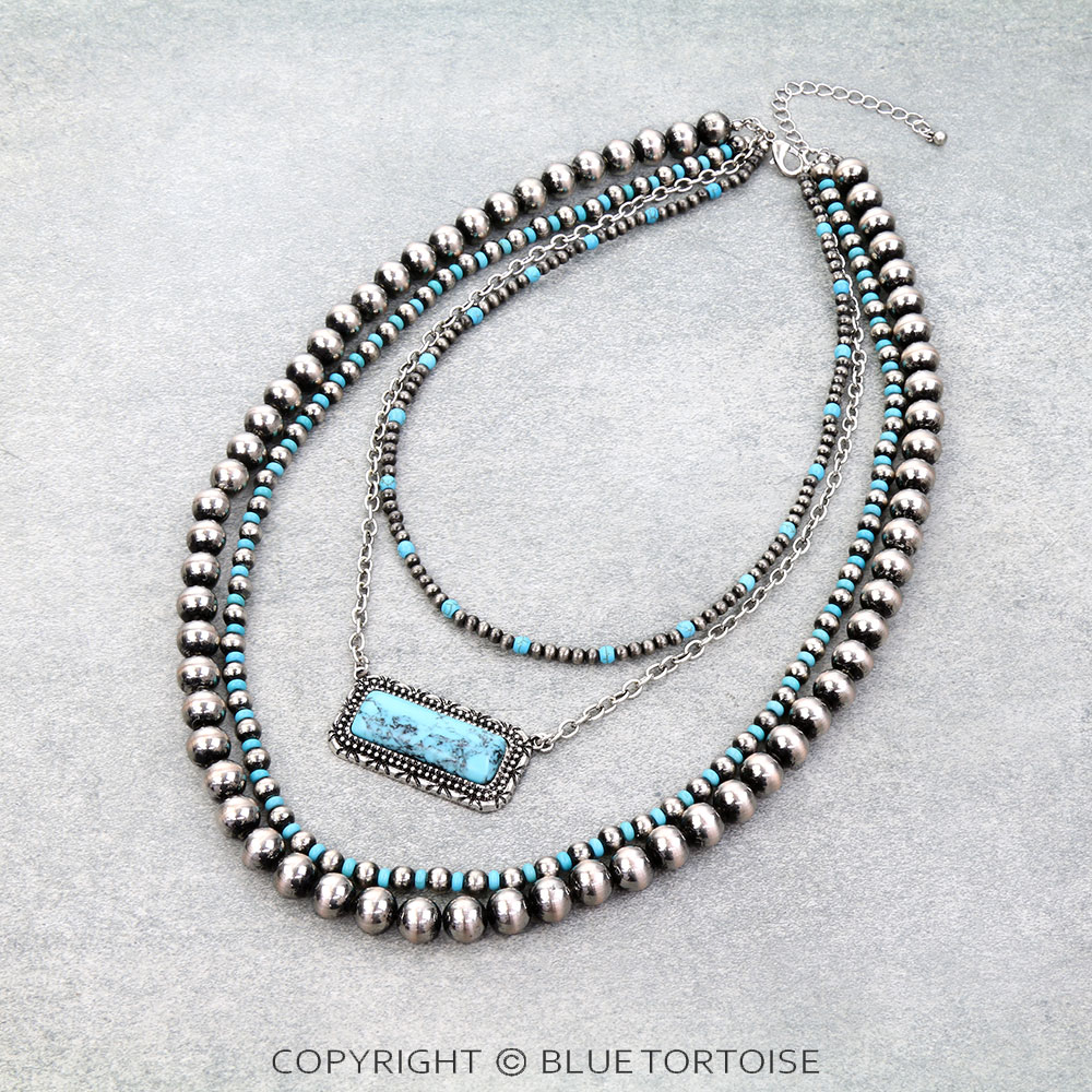 4 Layered Navajo Style Pearl & Stone Bar Necklace