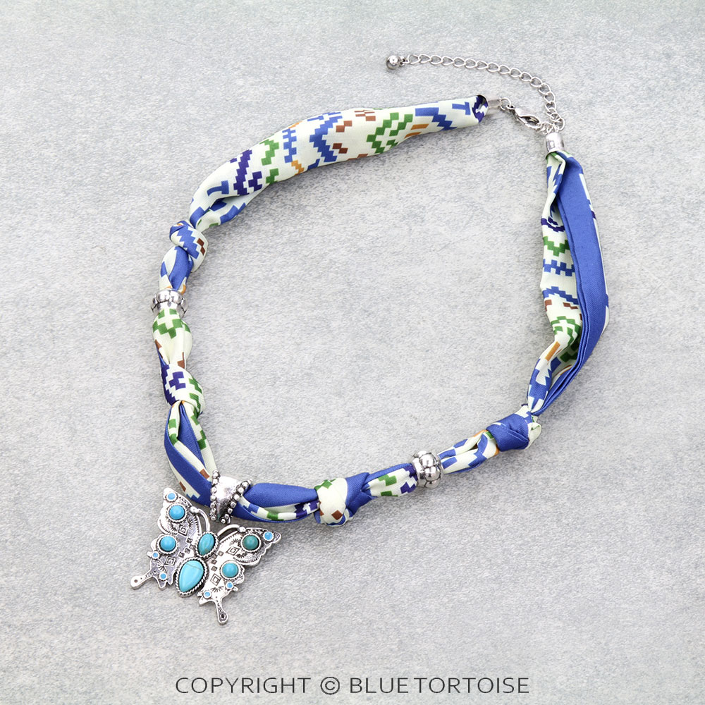 Western Butterfly Charm Scarf Necklace