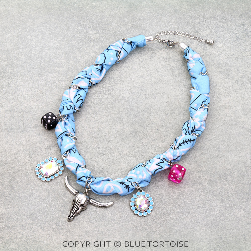 Western Steer Skull Charm Scarf Necklace