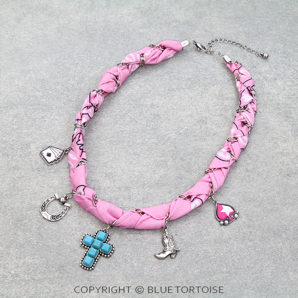 Western Cross Charm Scarf Necklace