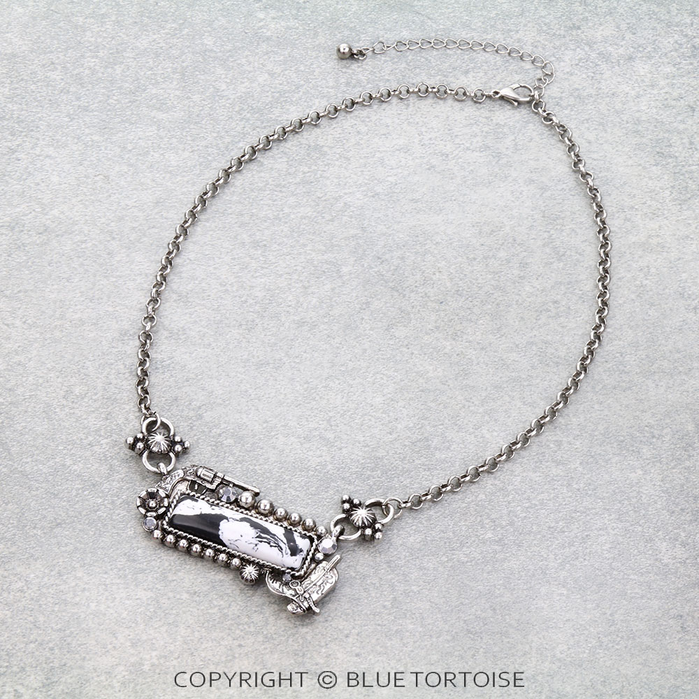 Western Cowboy Hat Stone Bar Necklace