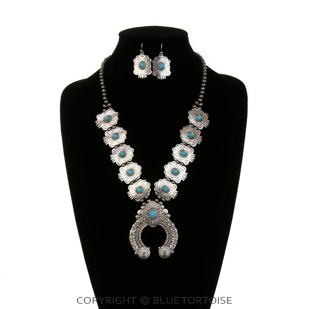 Western Concho Squash Blossom Necklace Set - Image 2