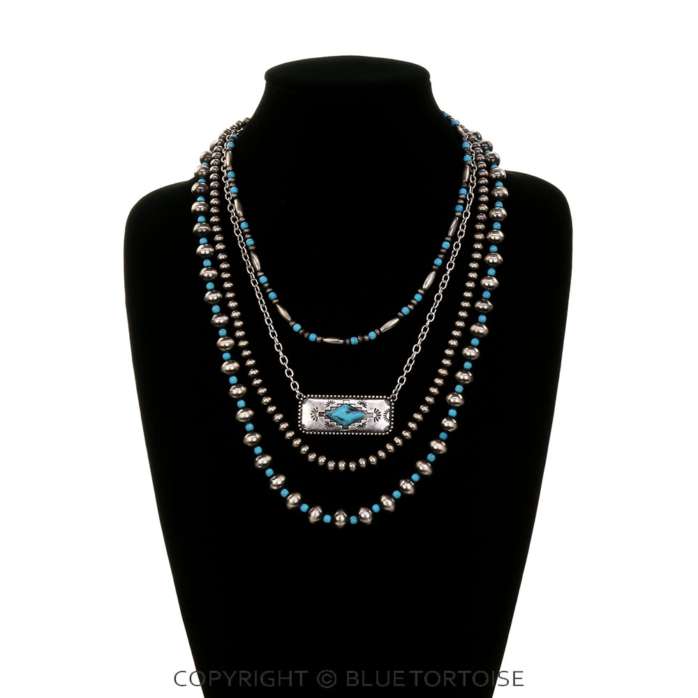 4 Layered Navajo Style Pearl & Aztec Bar Necklace - Image 2