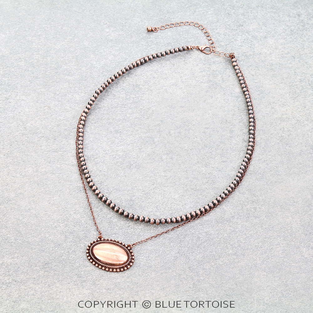 2 Row Western Brushed Oval Concho Necklace