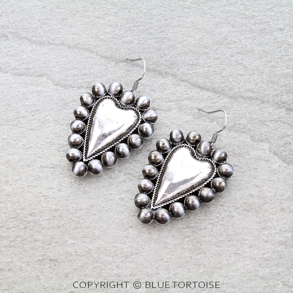 Navajo Style Pearl Heart Dangle Earrings