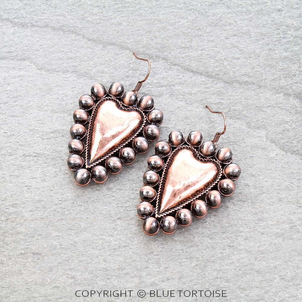 Navajo Style Pearl Heart Dangle Earrings