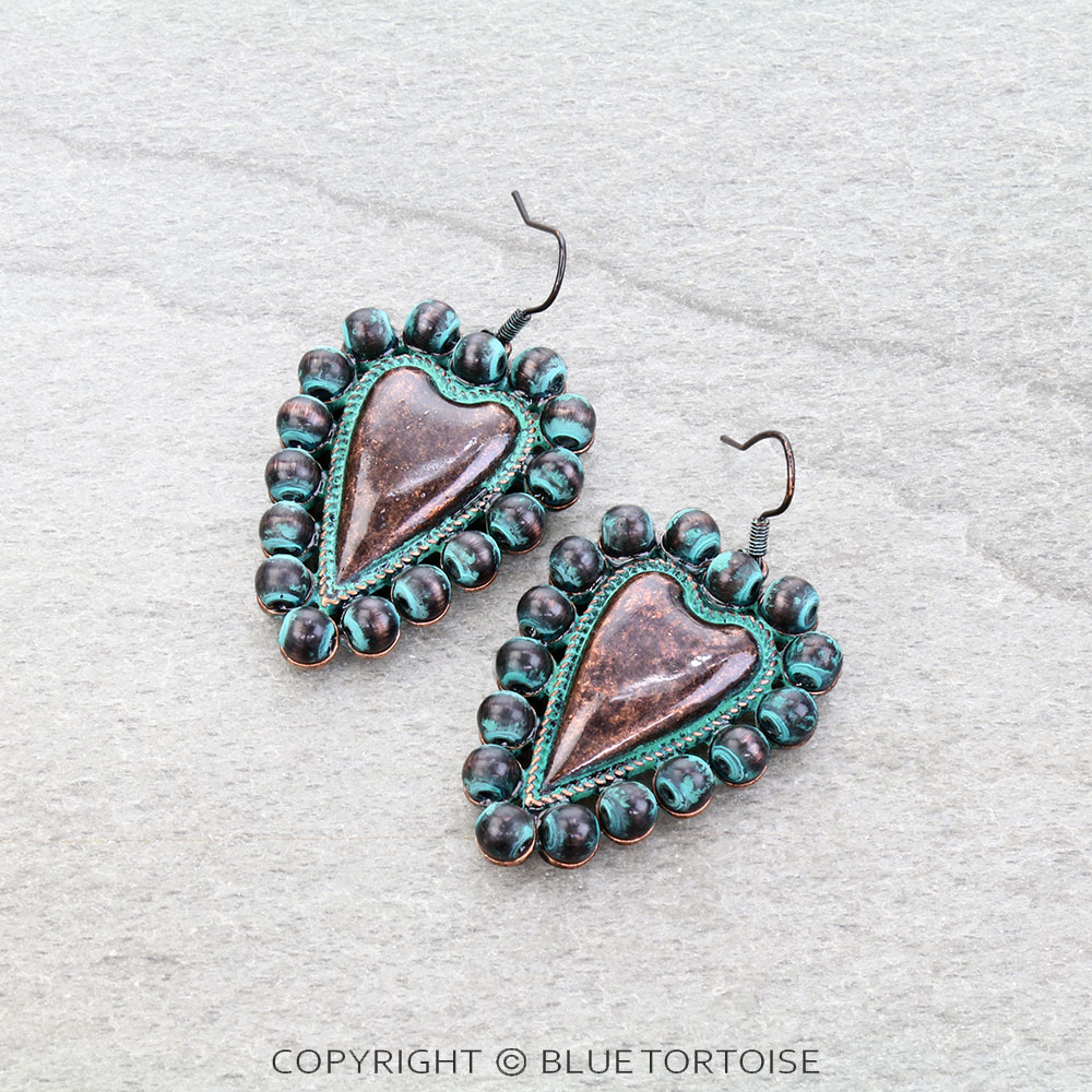 Navajo Style Pearl Heart Dangle Earrings