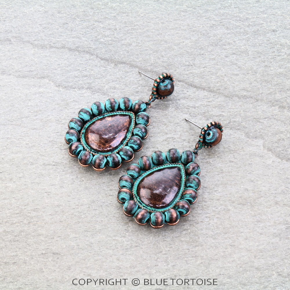 Navajo Style Pearl Teardrop Stud Earrings