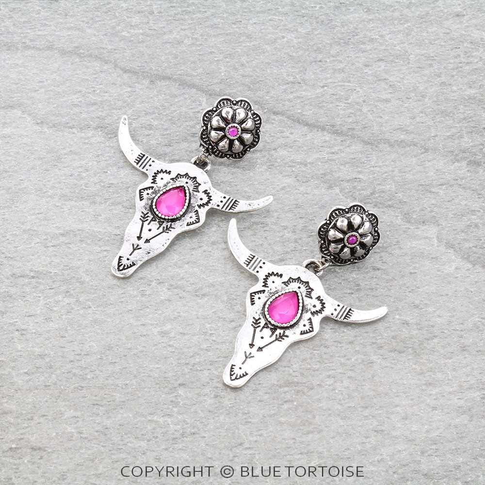 Western Steerhead Stone Stud Earrings