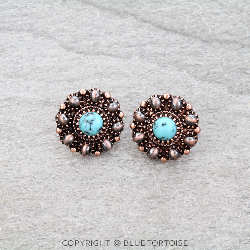 Navajo Style Pearl Round Stone Stud Earrings