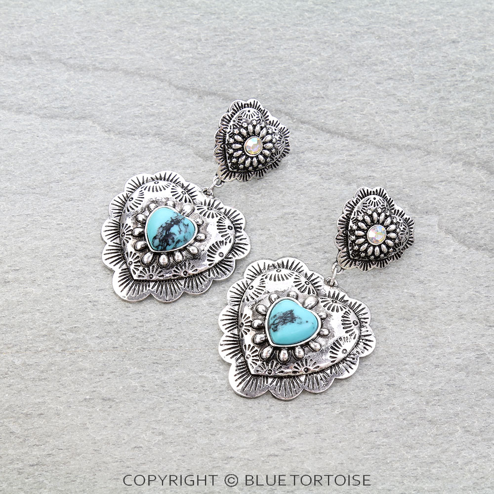 Western Heart Concho Stud Earrings