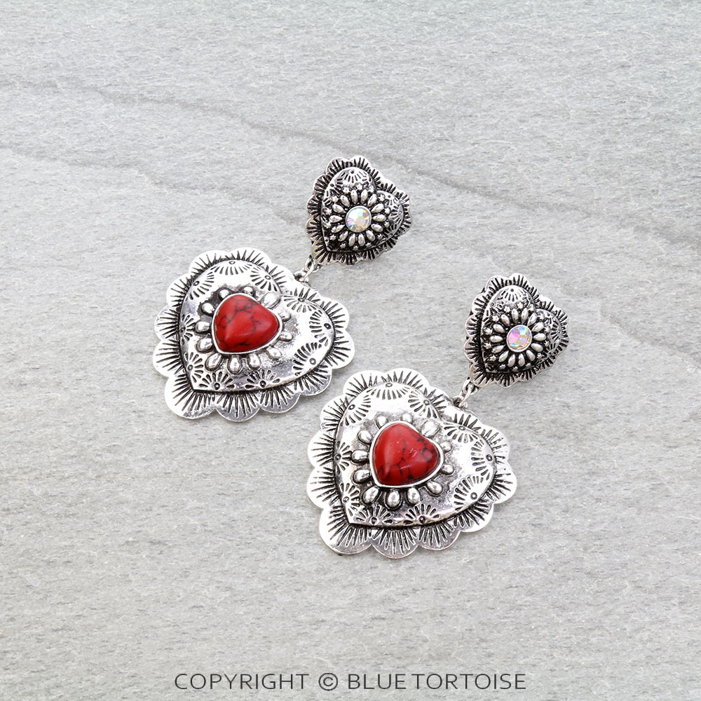 Western Heart Concho Stud Earrings