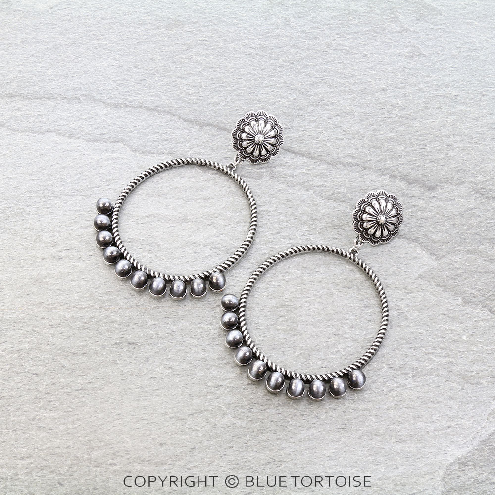 Navajo Style Pearl Round Stud Earrings