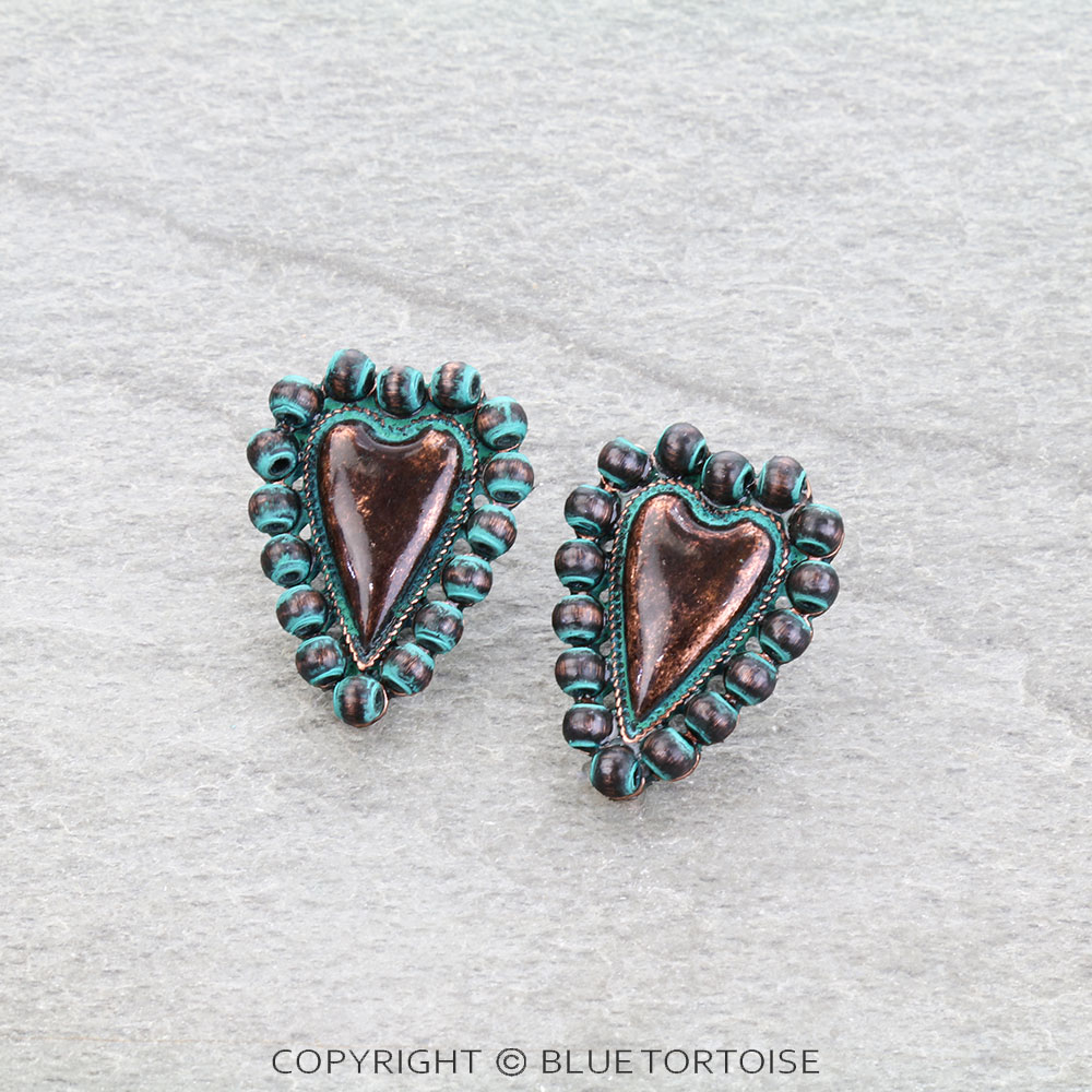 Navajo Style Pearl Heart Stud Earrings