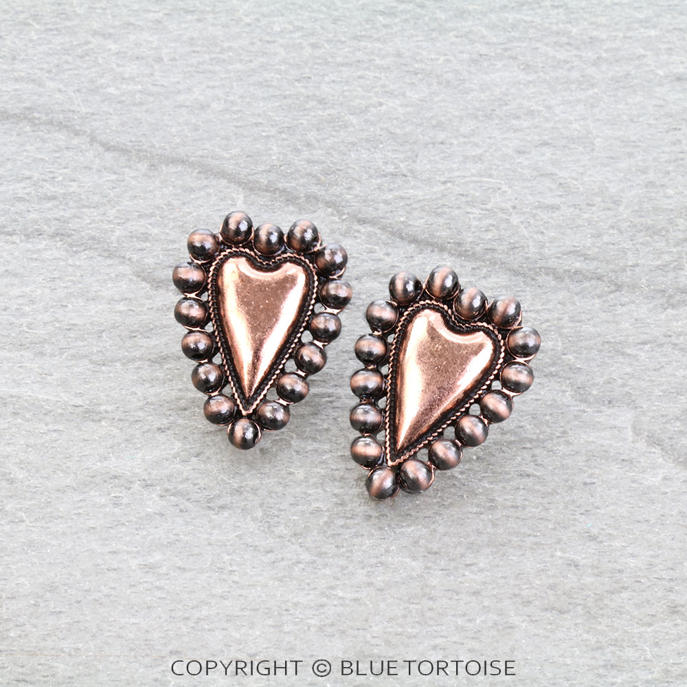 Navajo Style Pearl Heart Stud Earrings