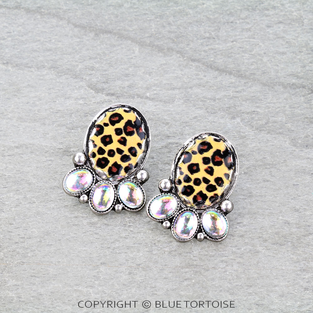 Western Leopard Stone Stud Earrings