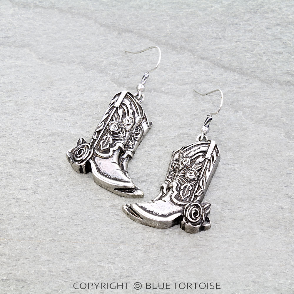 Western Floral Cowboy Boots Dangle Earrings