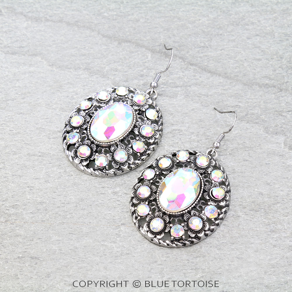 Western Flower TXR Concho Stone Dangle Earrings