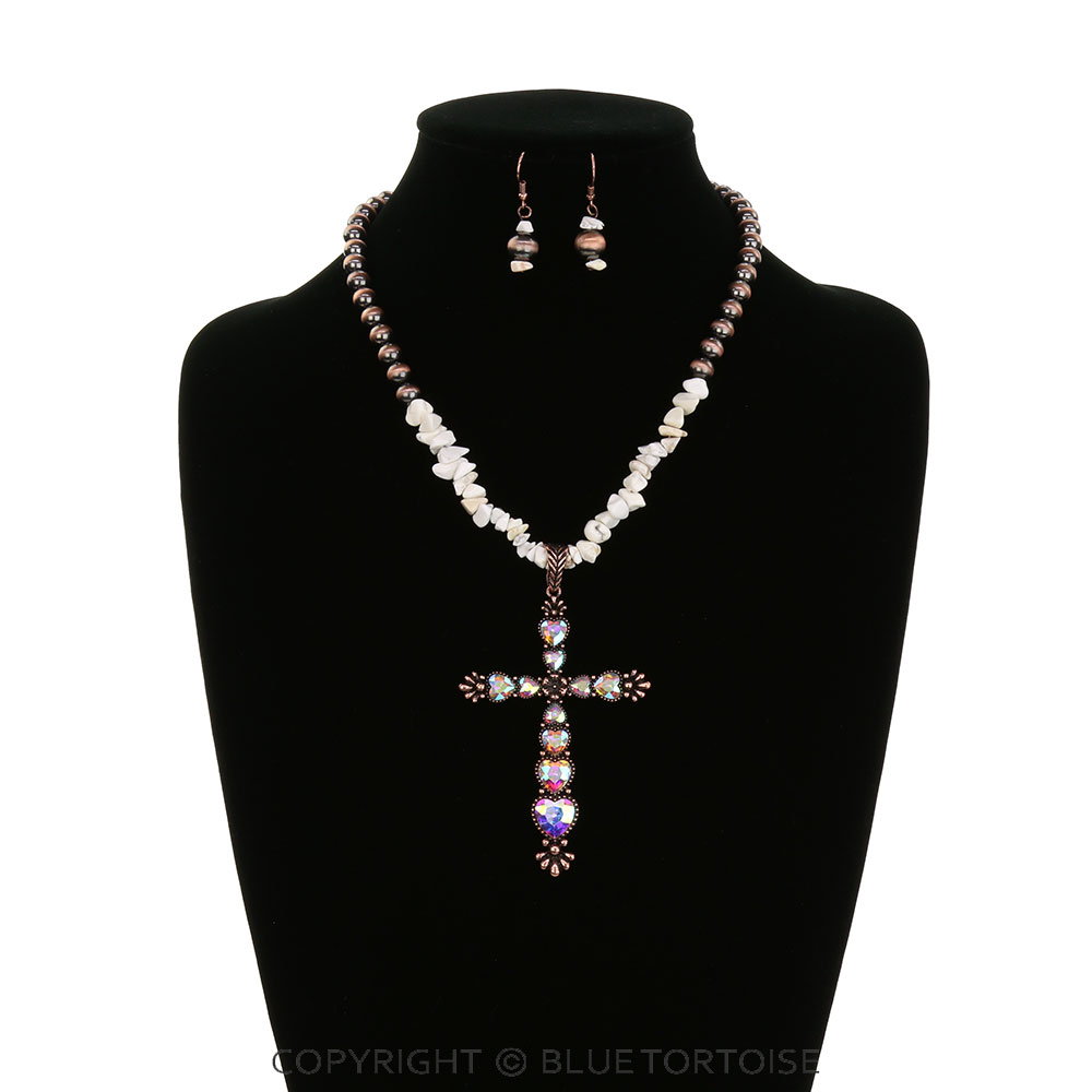 Western Cross Stone Pendant Necklace Set - Image 2