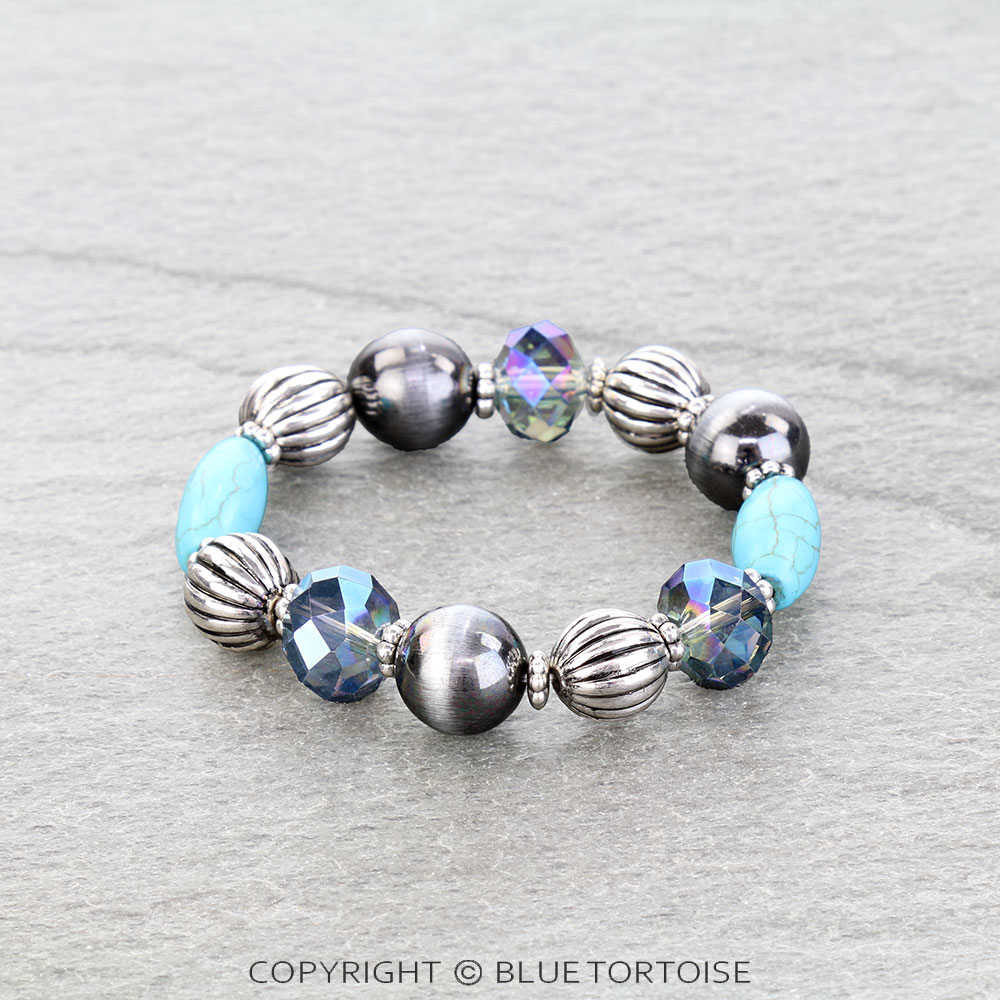 Navajo Style Pearl & Bead Stretch Bracelet