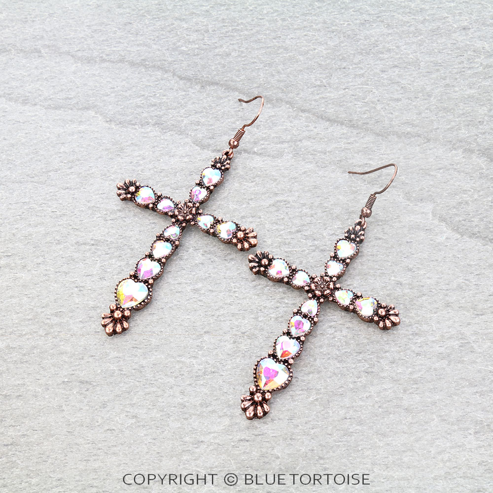 Western Cross Stone Dangle Earrings