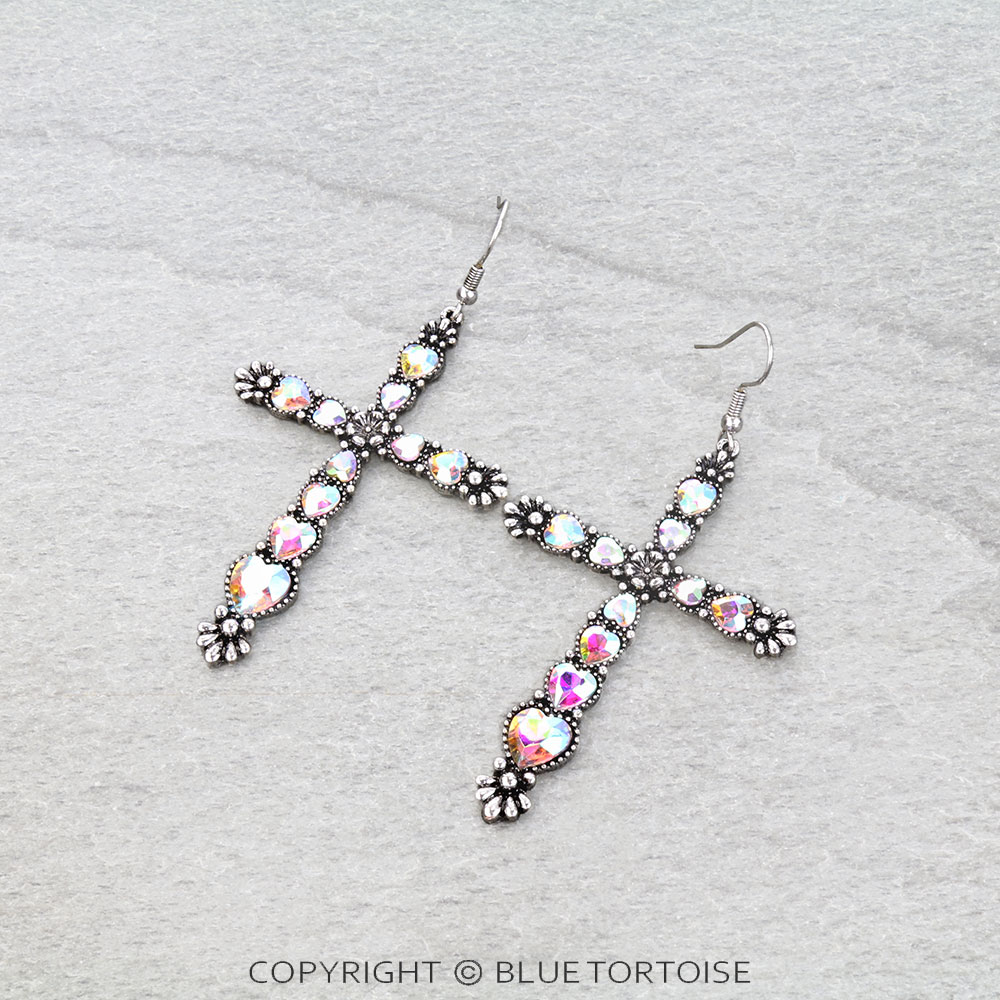 Western Cross Stone Dangle Earrings