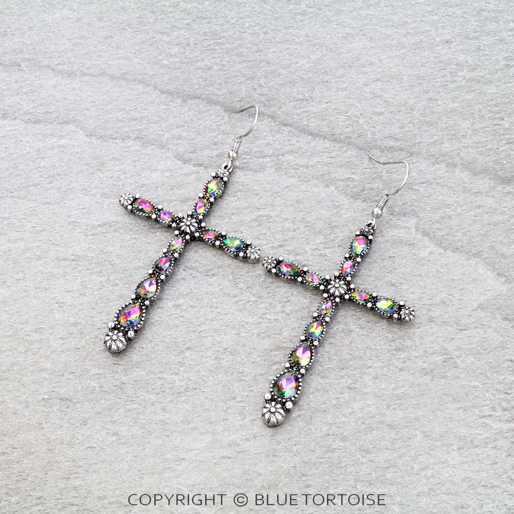 Western Cross Stone Dangle Earrings
