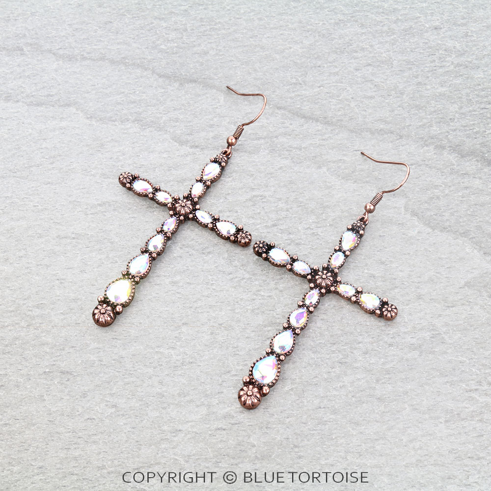 Western Cross Stone Dangle Earrings